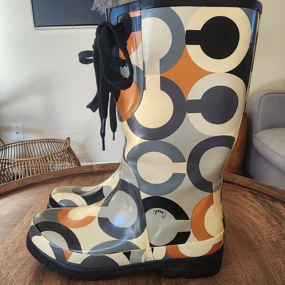 Coach Periwinkle Pull On Tall Rain Boots C Logo Womens Size 11 - Picture 8 of 13